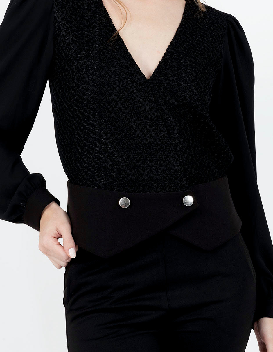 Blusa elegante negra con 3 texturas