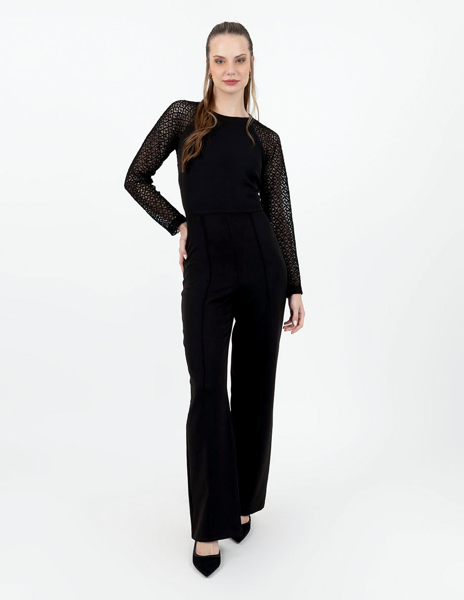 Jumpsuit negro largo con mangas de red