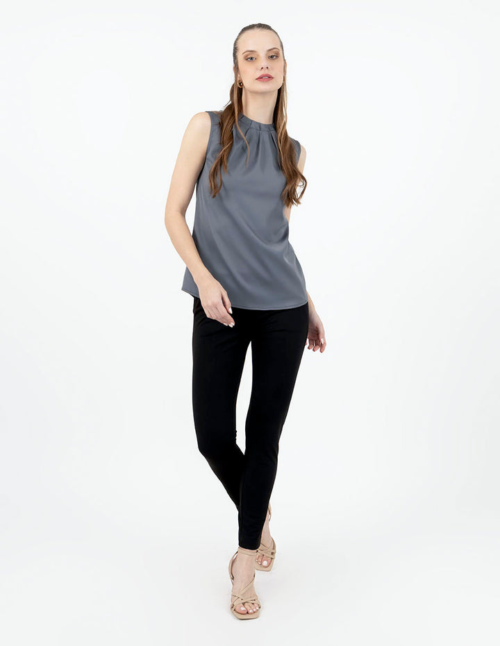 Blusa sin mangas con escote alto gris y negro