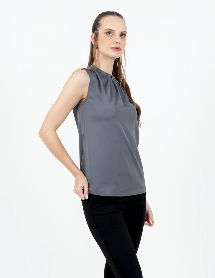 Blusa sin mangas con escote alto gris y negro