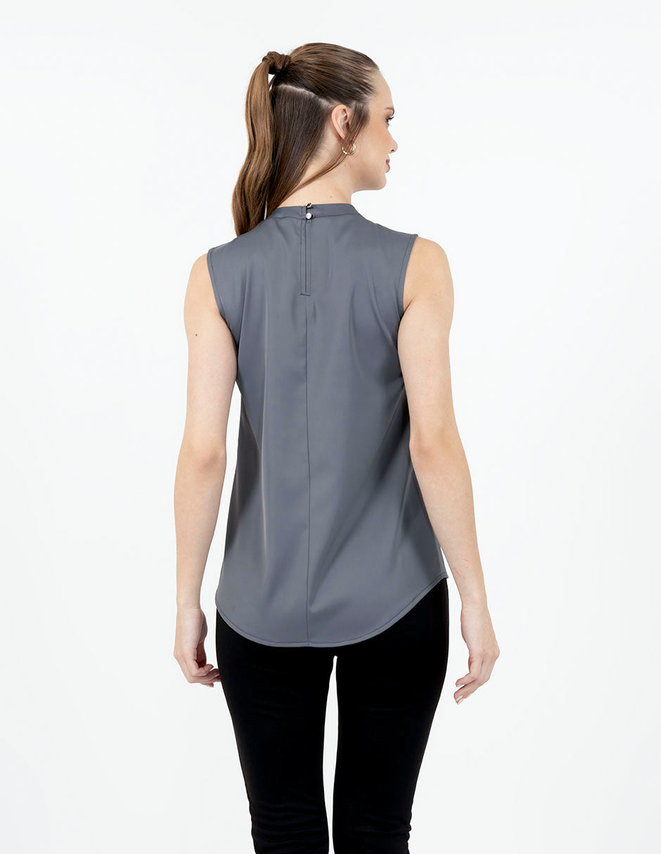 Blusa sin mangas con escote alto gris y negro