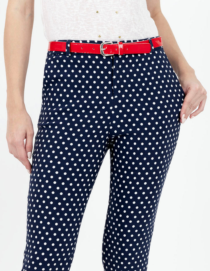 Pantalón azul  estampado de lunares con ligero strech