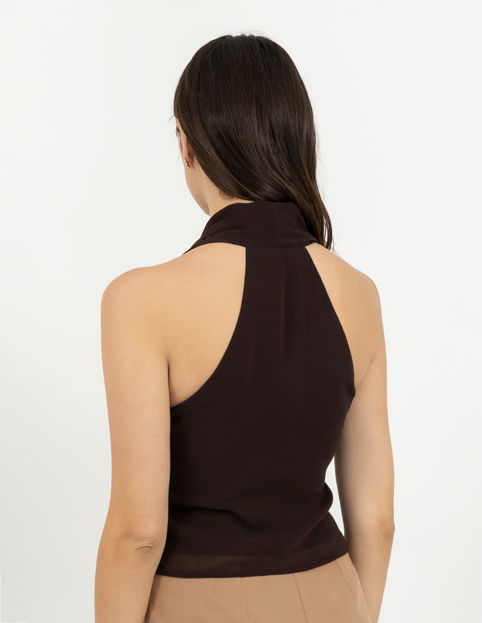Blusa café tipo  halter