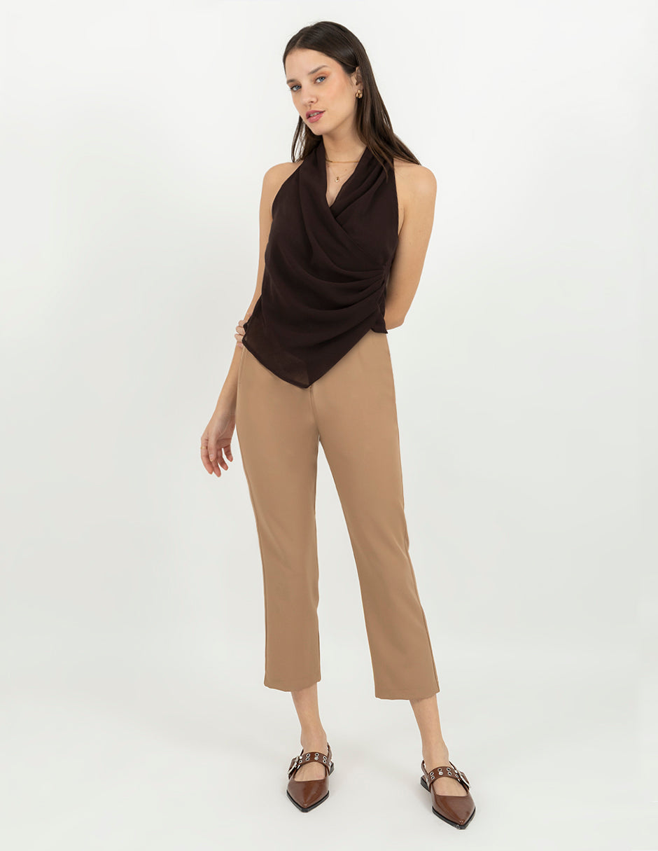 Blusa café tipo  halter