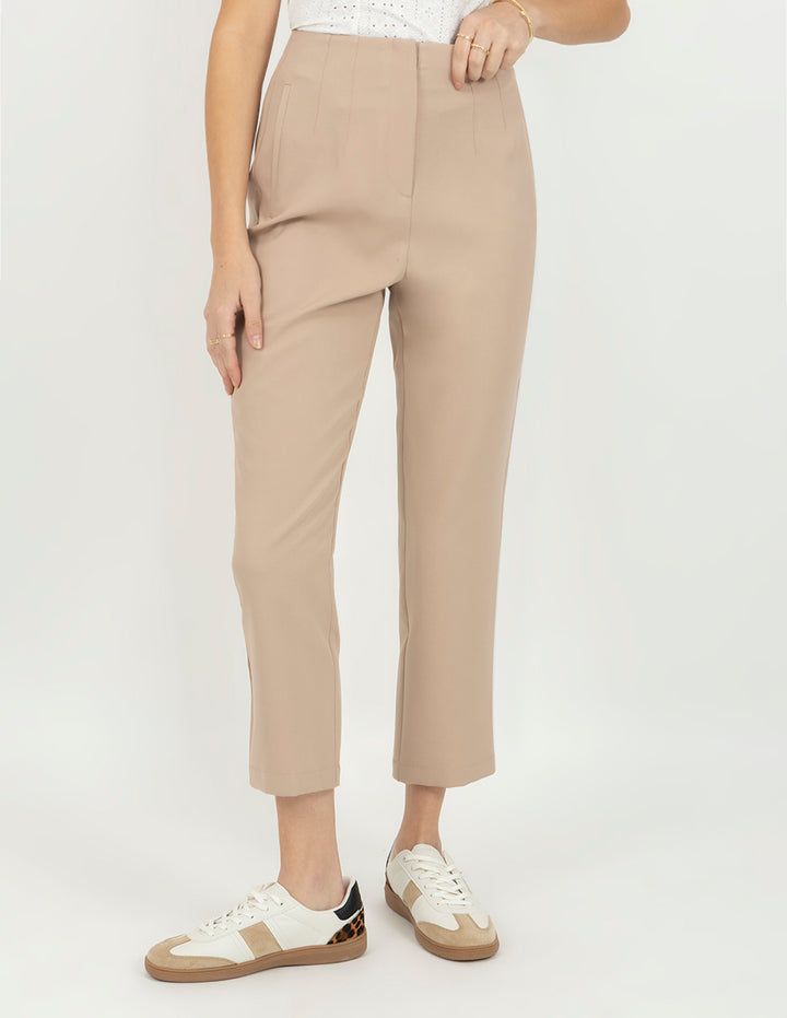 Pantalón beige de tiro alto con corte recto (beige y camel)