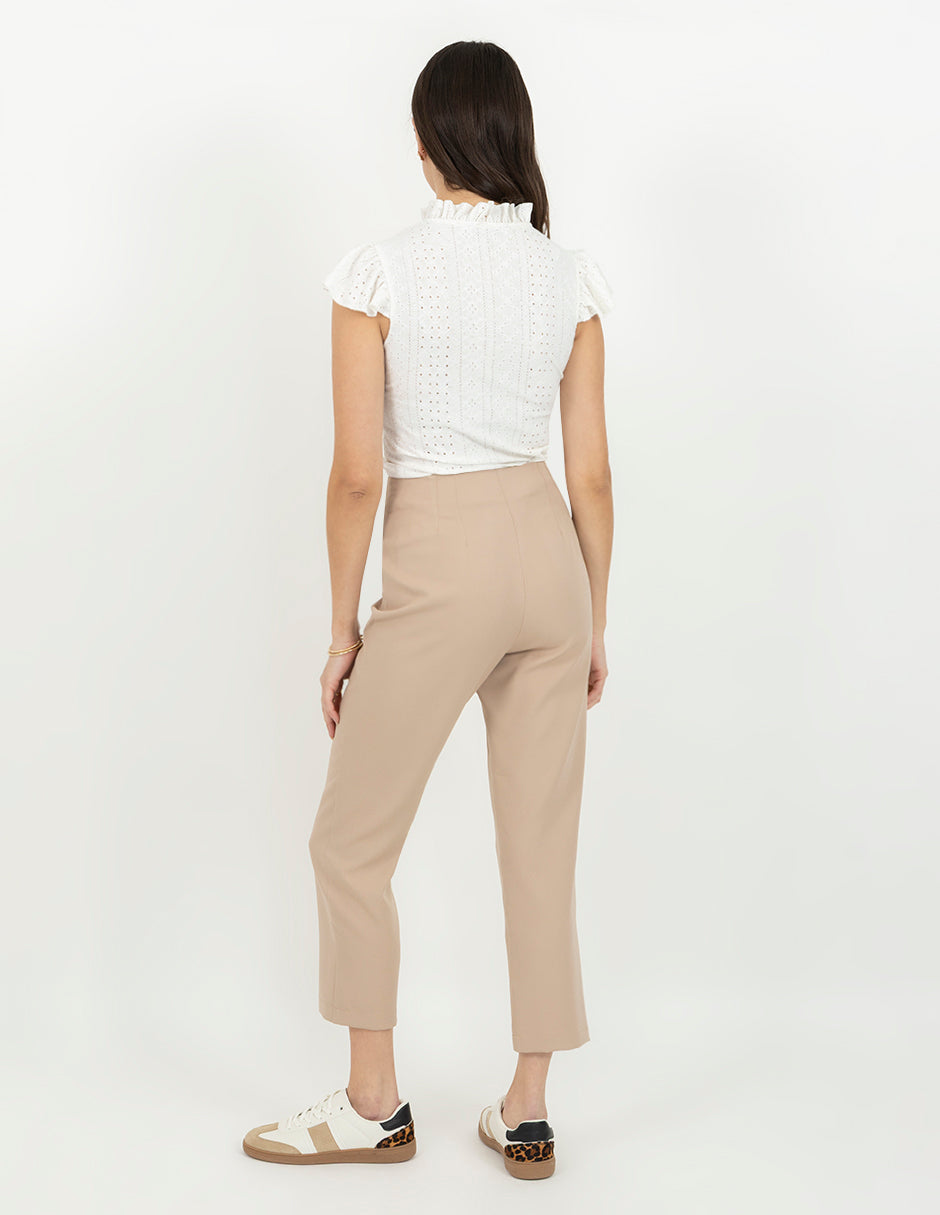Pantalón beige de tiro alto con corte recto (beige y camel)