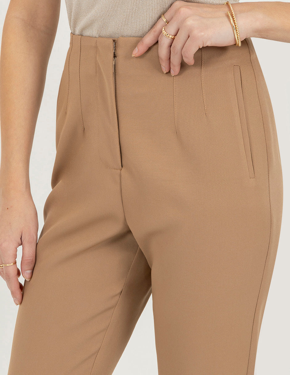 Pantalón beige de tiro alto con corte recto (beige y camel)