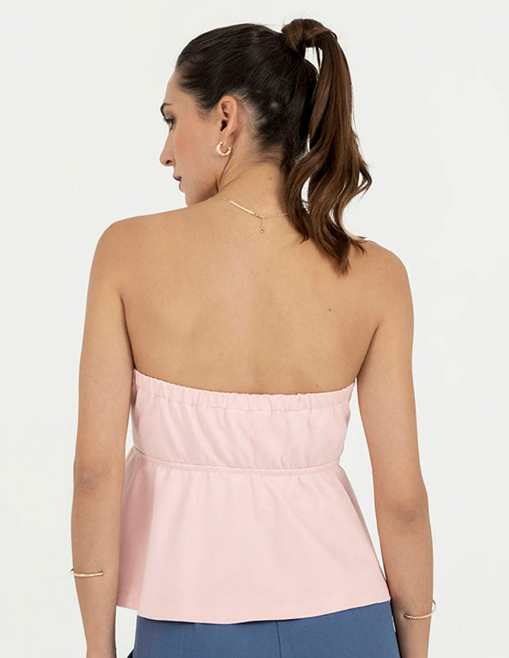 Blusa tipo top rosa con moño en delantero