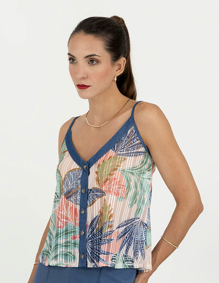 Blusa sin mangas multicolor cuello V