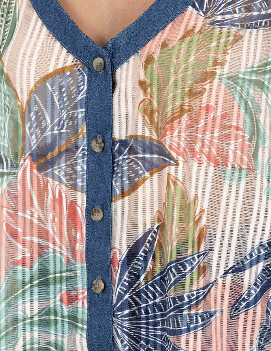 Blusa sin mangas multicolor cuello V