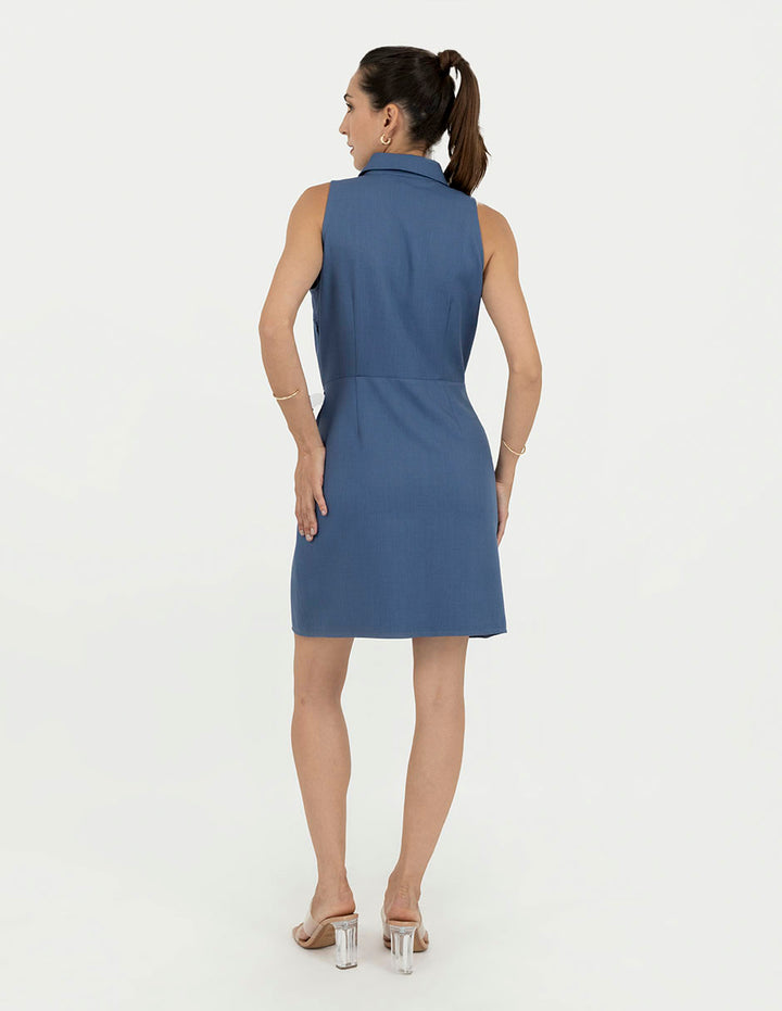 Vestido azul demin corto con cinta en laterales