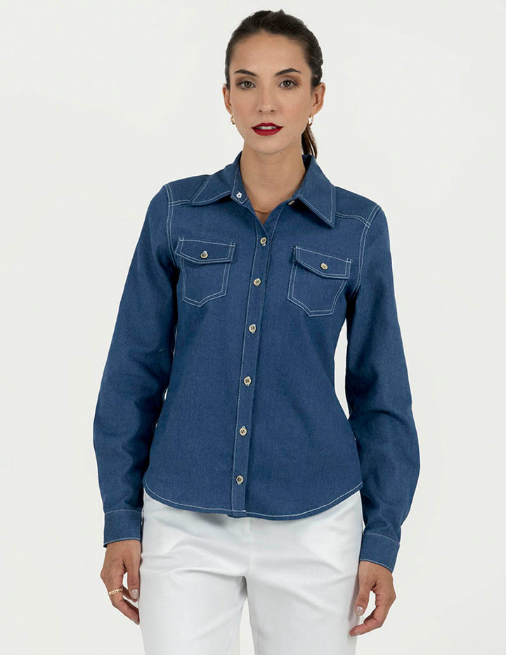 Camisa azul  tipo mezclilla de algodón