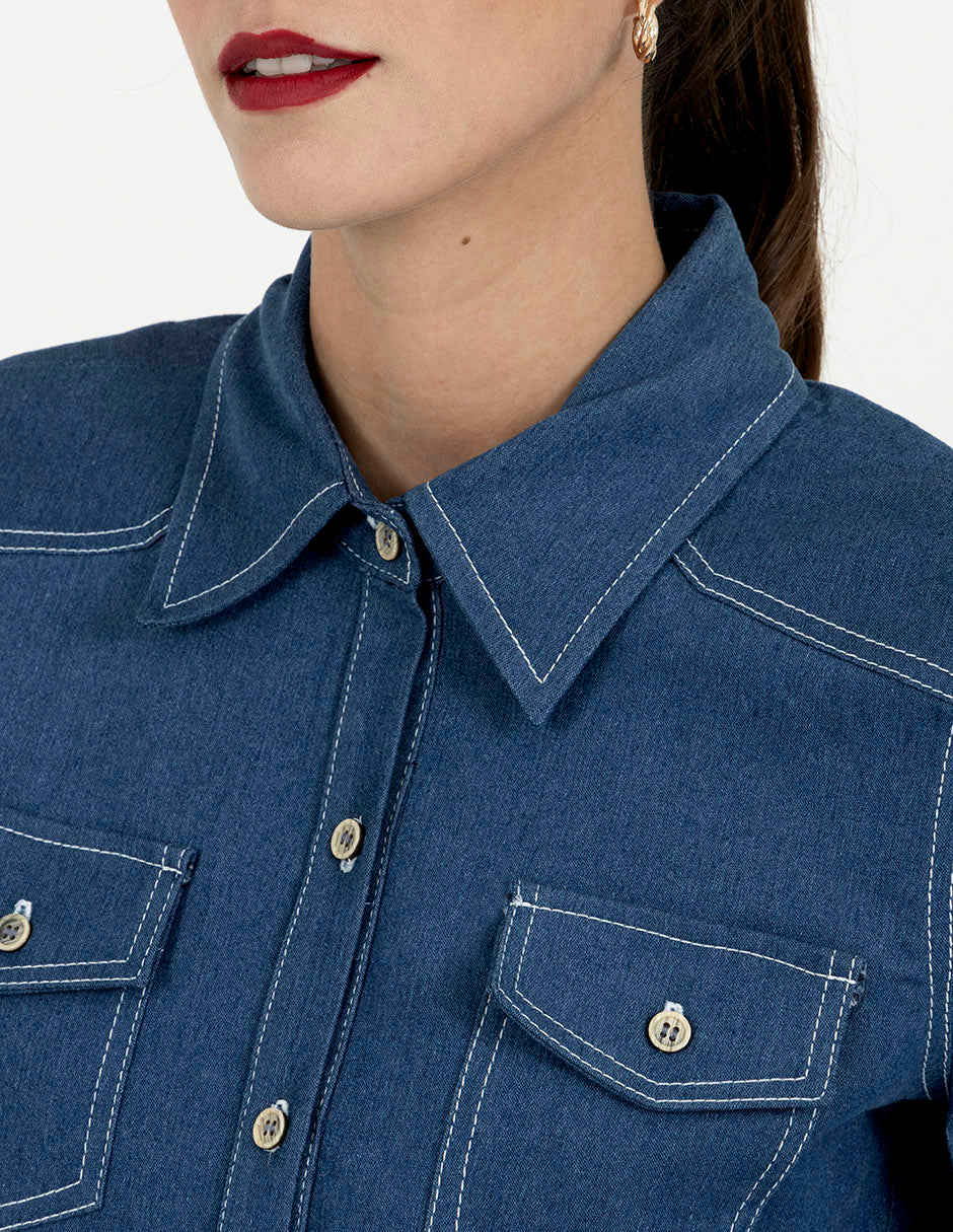 Camisa azul  tipo mezclilla de algodón