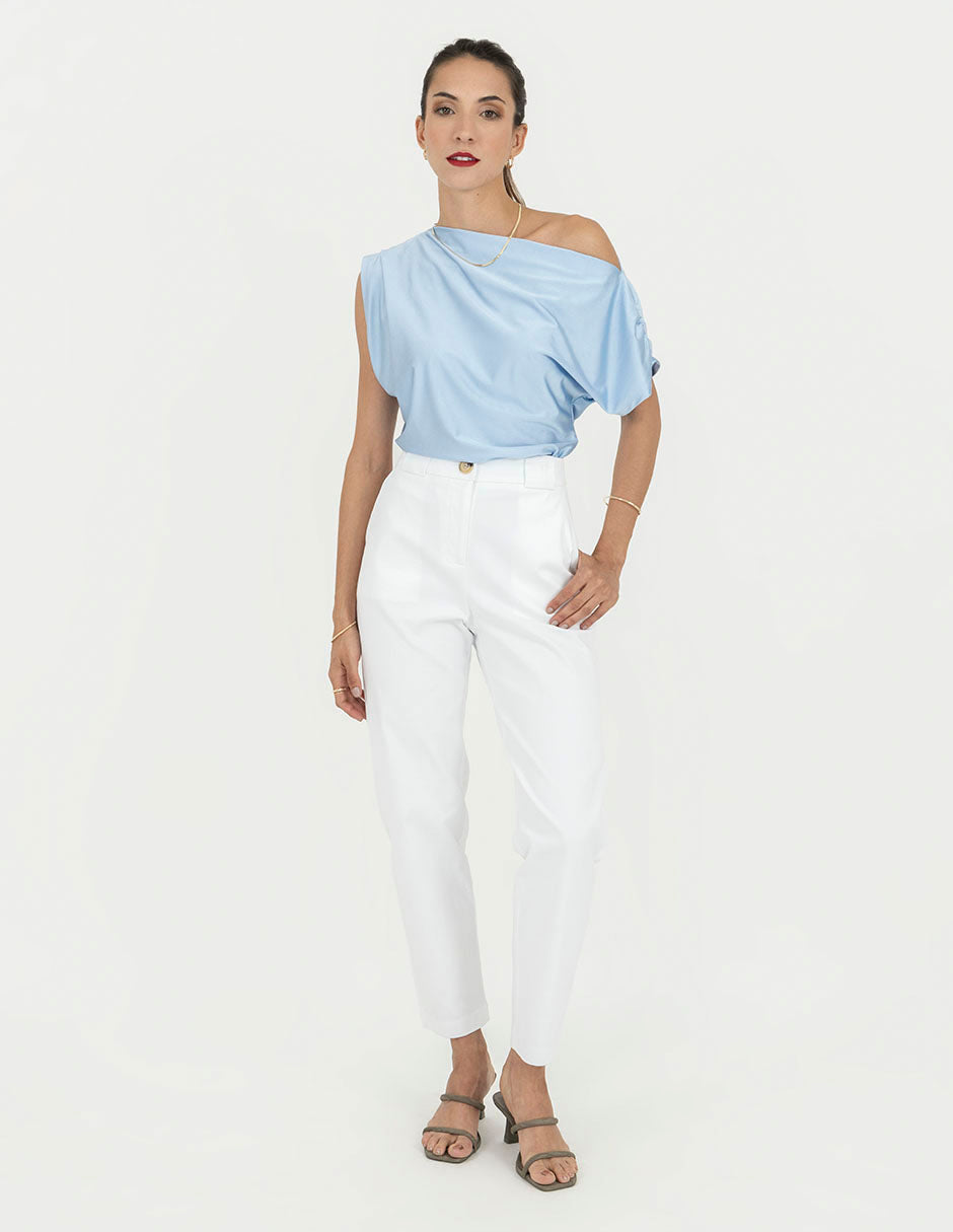 Blusa asimétrica lisa (disponible en azul cielo / ivoryl)