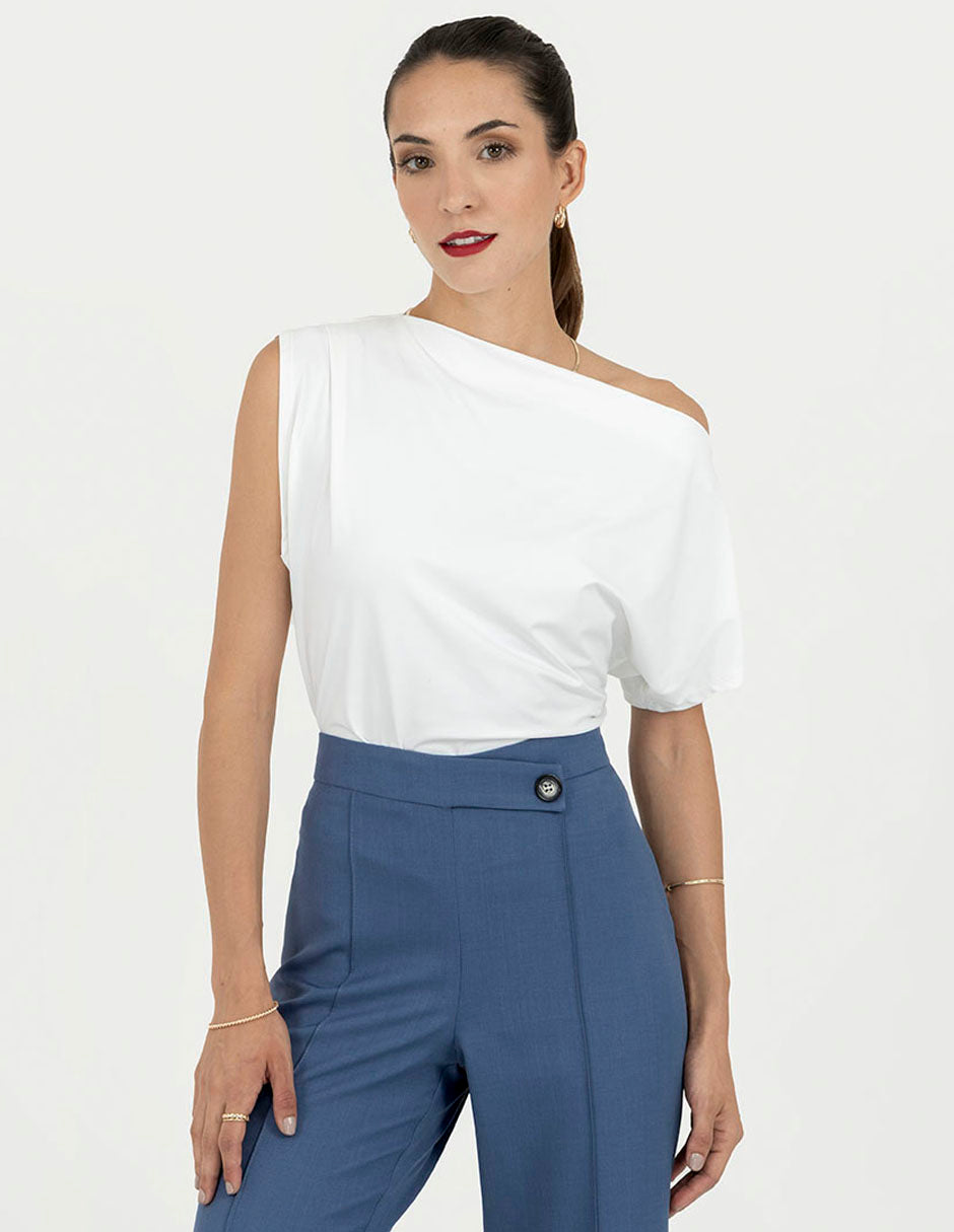 Blusa asimétrica lisa (disponible en azul cielo / ivoryl)