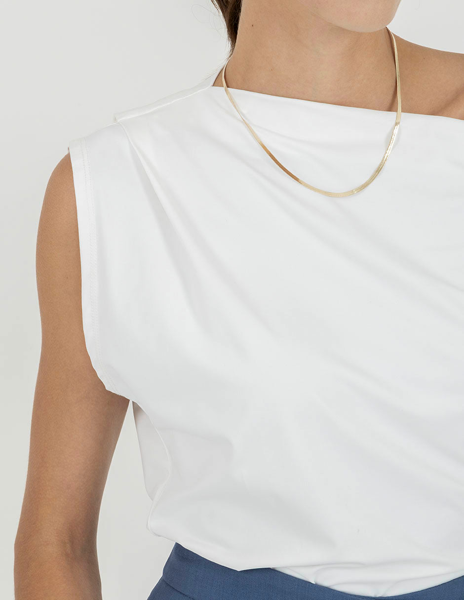 Blusa asimétrica lisa (disponible en azul cielo / ivoryl)