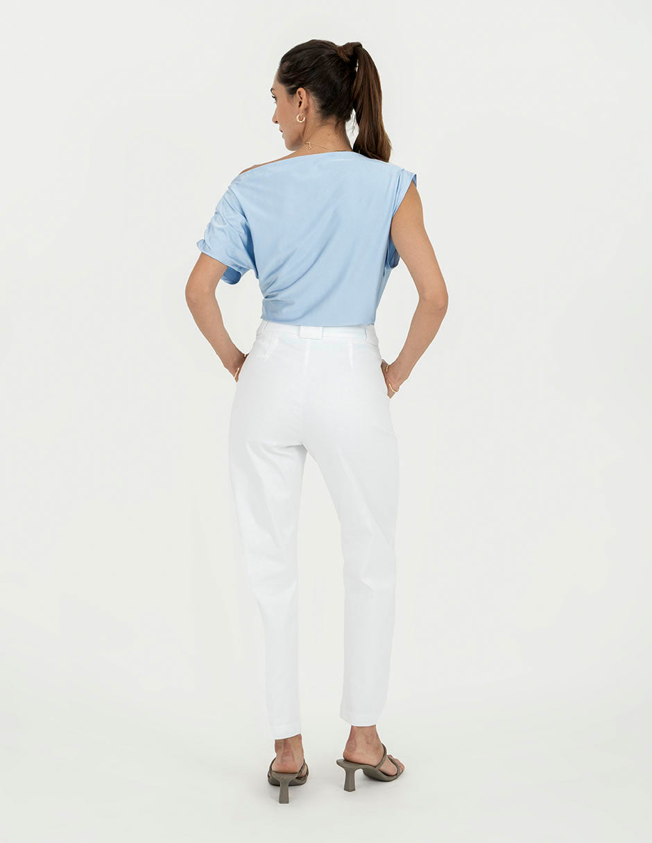 Blusa asimétrica lisa (disponible en azul cielo / ivoryl)