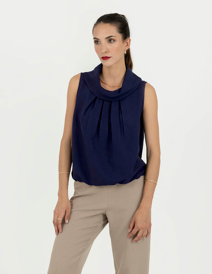 Blusa sin mangas con cuello tipo columpio (azul y multicolor)