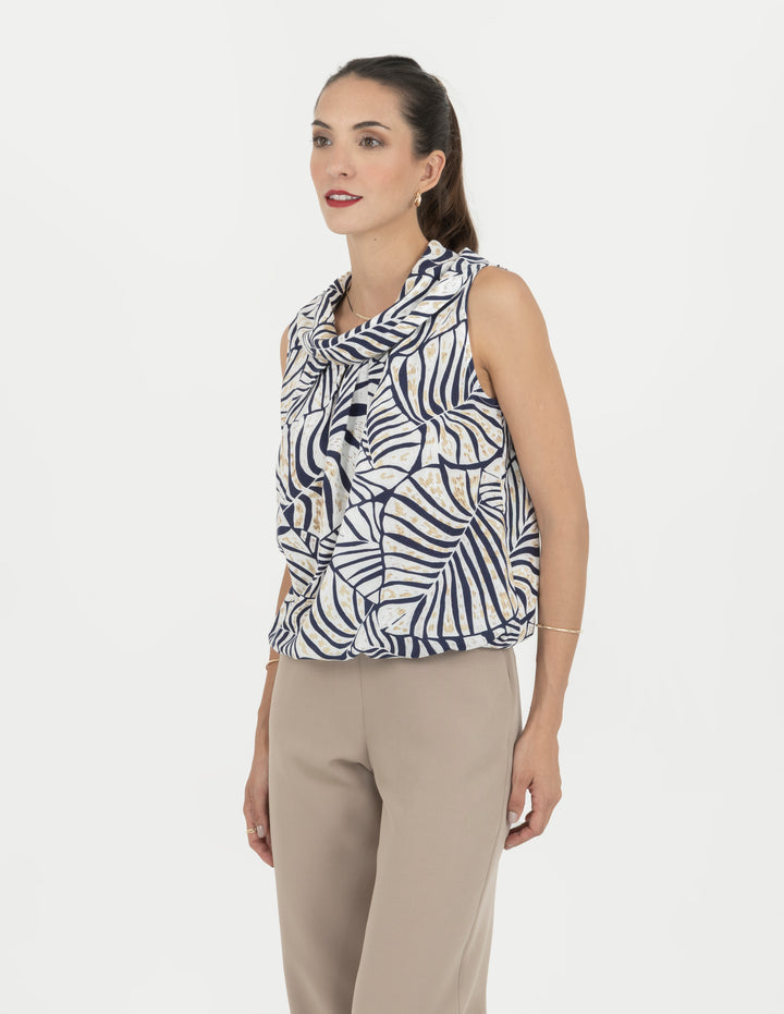 Blusa sin mangas con cuello tipo columpio (azul y multicolor)