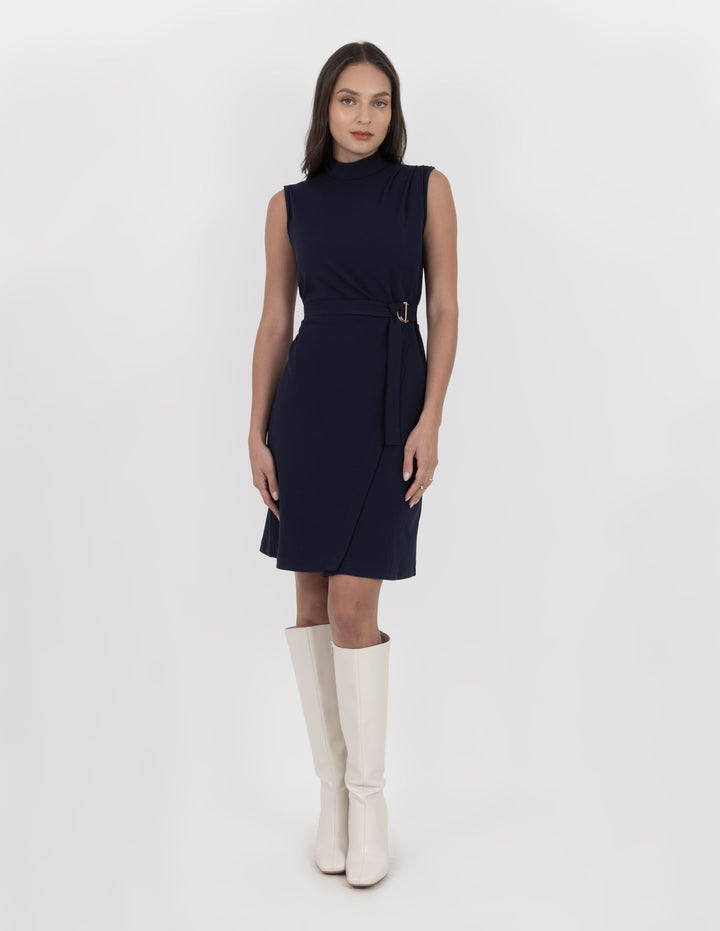 Vestido azul marino de vestir con detalle de cinturón