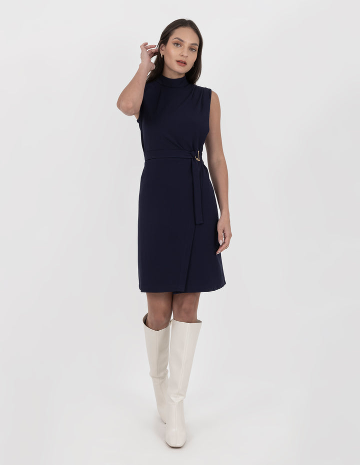 Vestido azul marino de vestir con detalle de cinturón