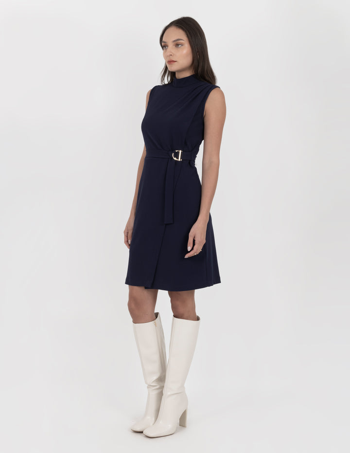 Vestido azul marino de vestir con detalle de cinturón