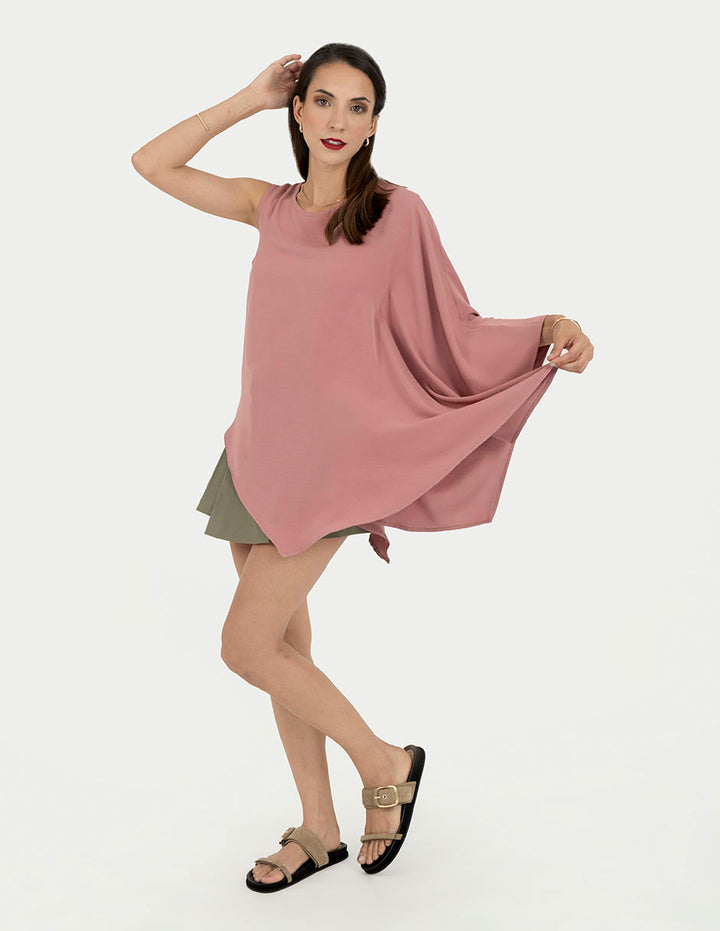 Blusa rosa asimétrica de vestir