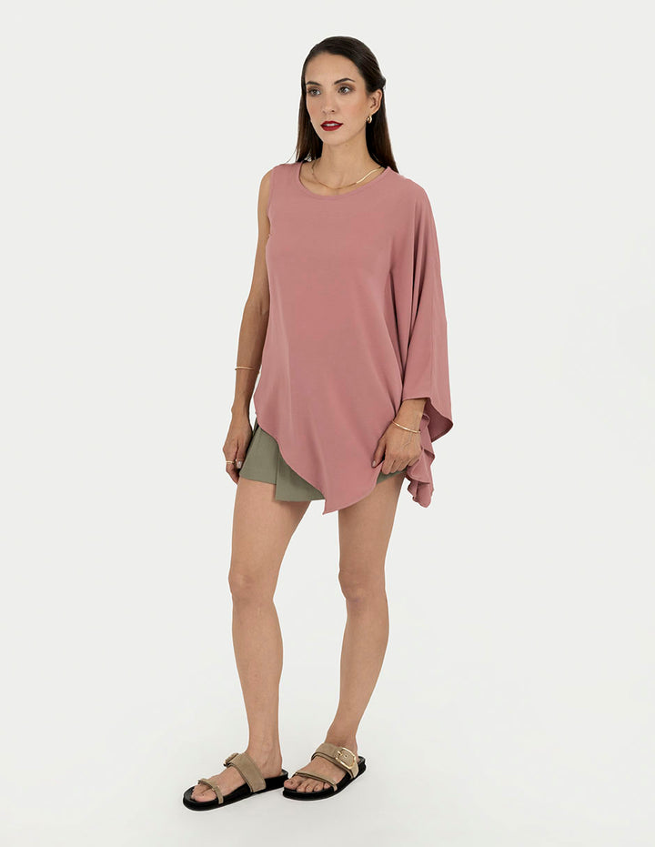 Blusa rosa asimétrica de vestir
