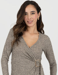Blusa beige de lurex y manga larga