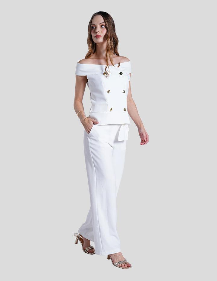 Blusa ivory off shlulders con botones dorados (Conjunto)