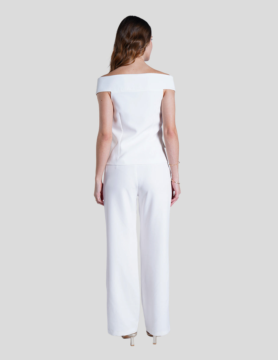 Blusa ivory off shlulders con botones dorados (Conjunto)