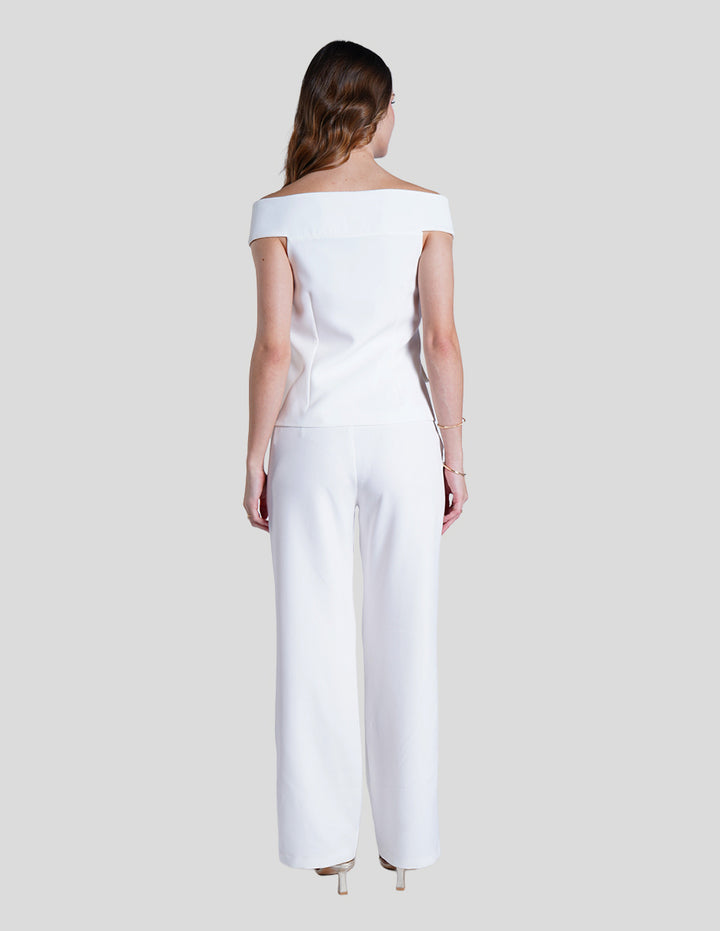 Blusa ivory off shlulders con botones dorados (Conjunto)