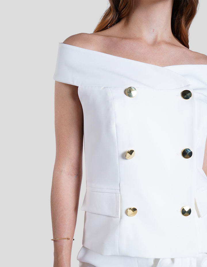 Blusa ivory off shlulders con botones dorados (Conjunto)
