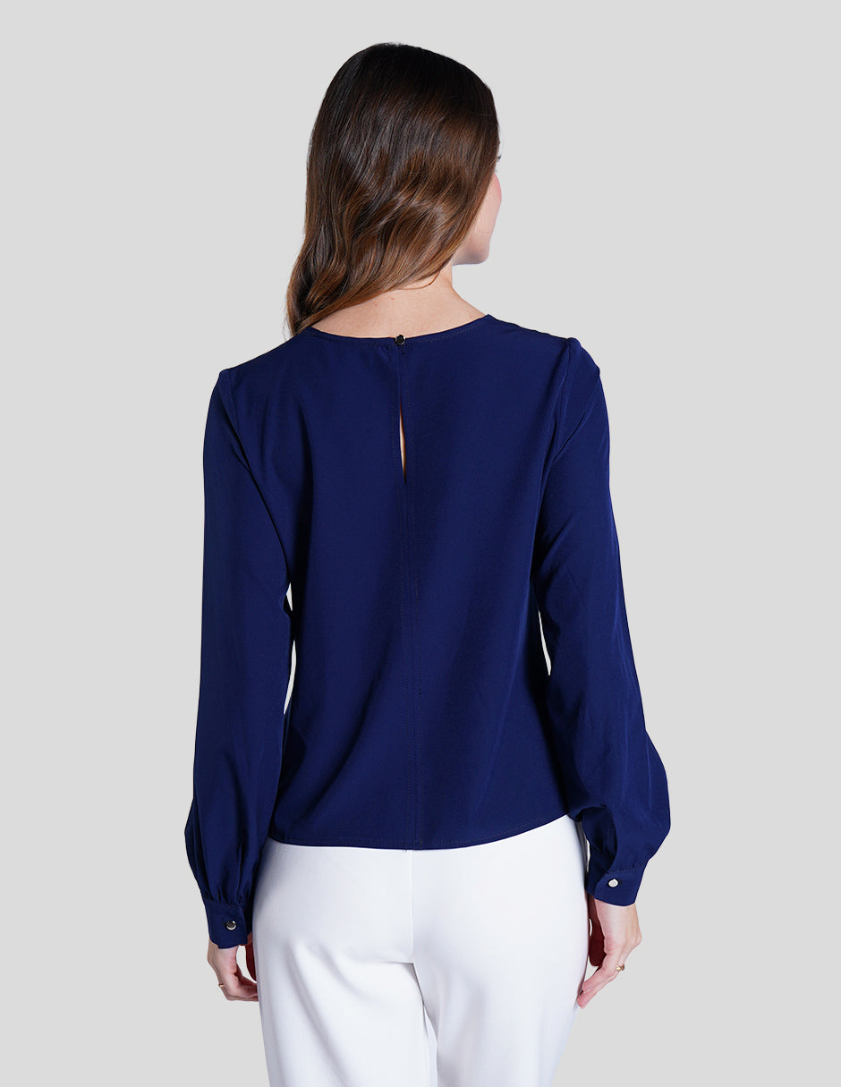 Blusa azul rey con abertura en mangas