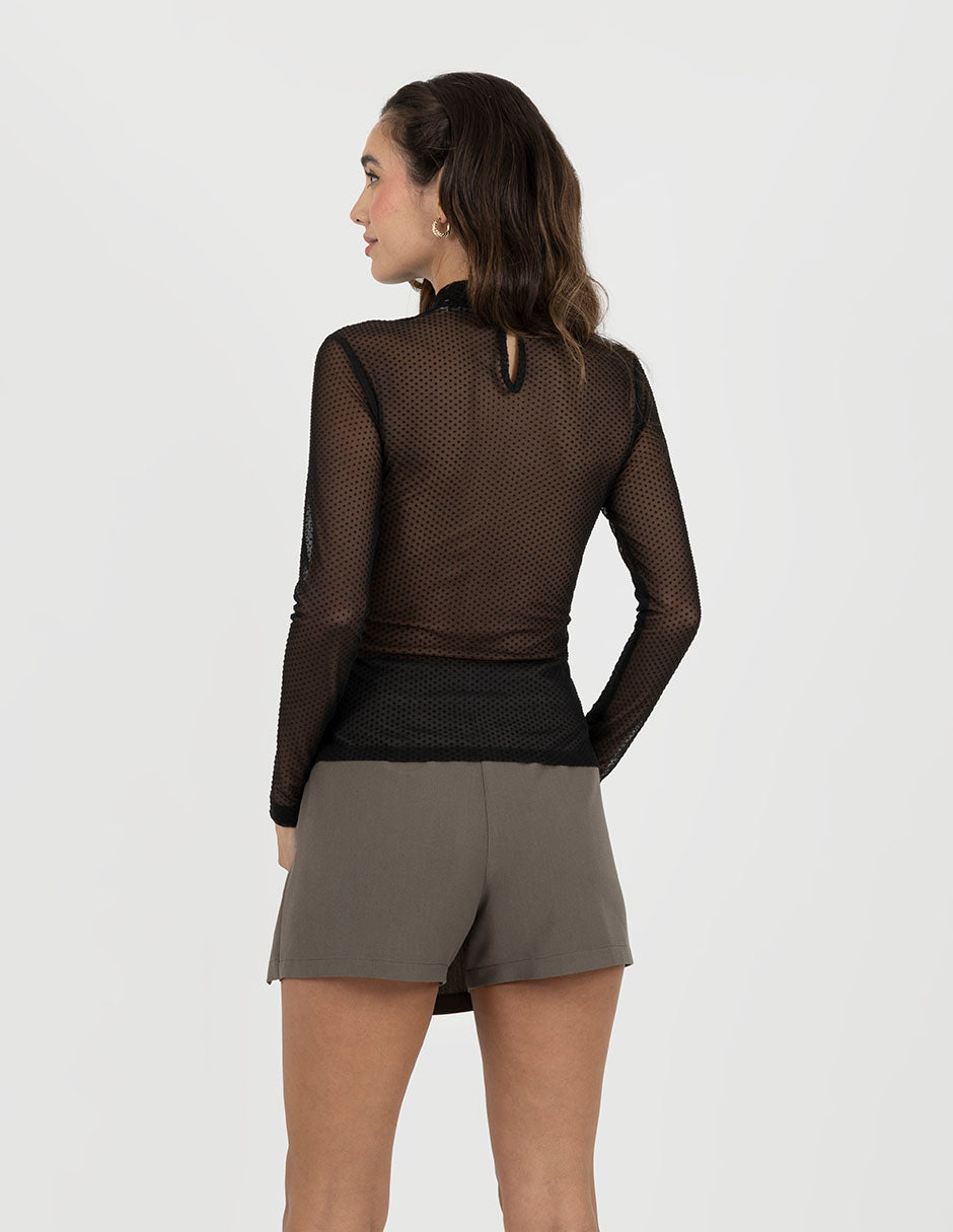 Blusa negra transparente de manga larga
