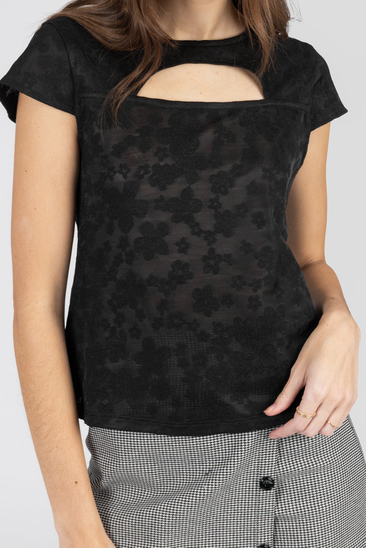 Blusa negra con detalle en cuello y espalda