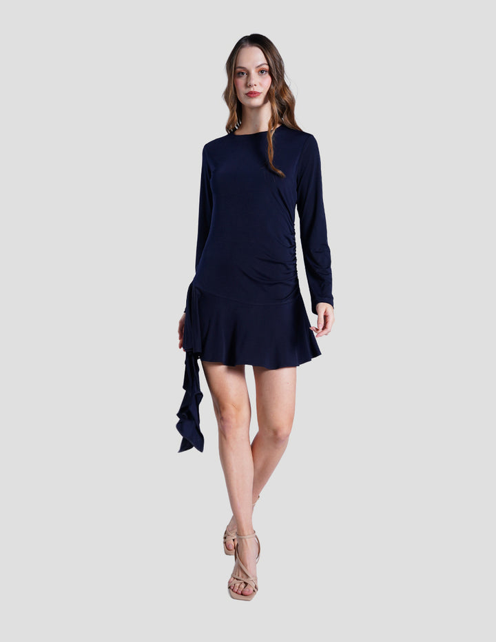 Vestido azul marino corto de manga larga