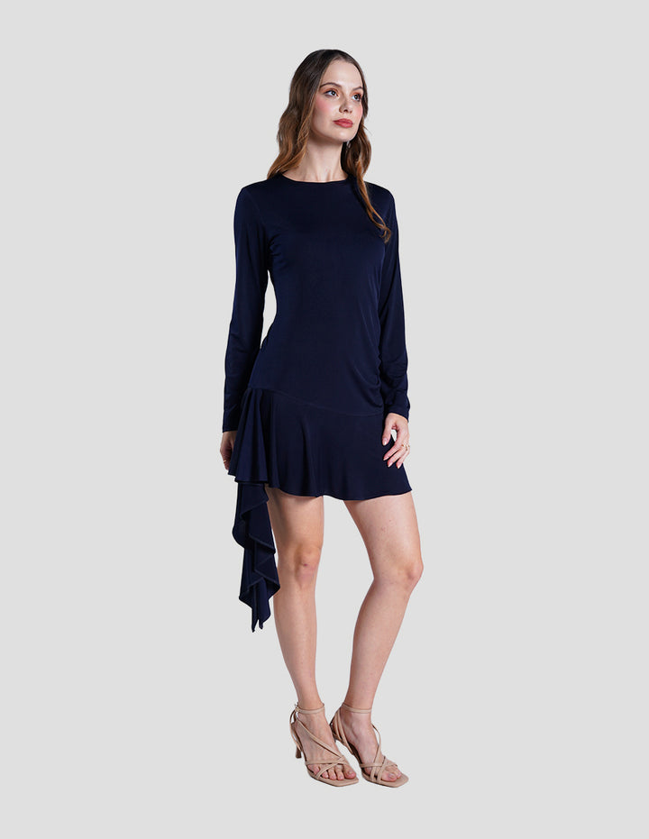 Vestido azul marino corto de manga larga