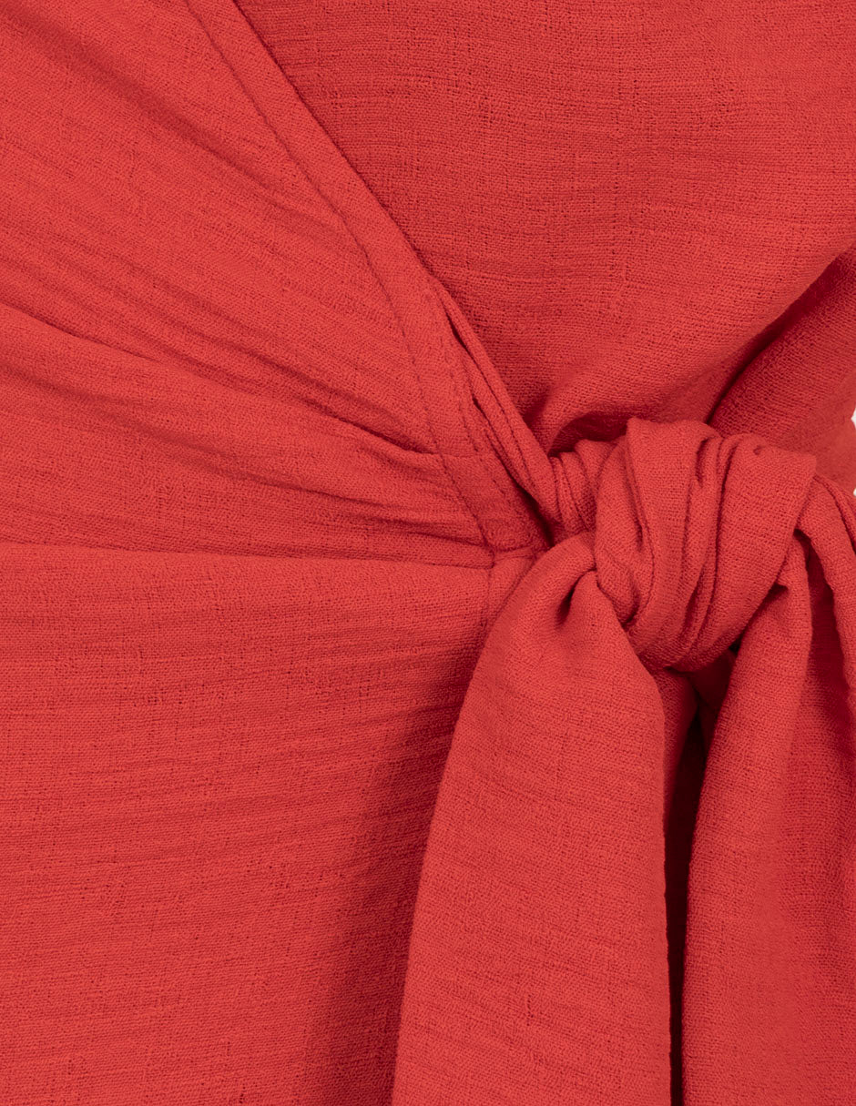 Jumpsuit largo color rojo y  detalle de cruce en la cintura