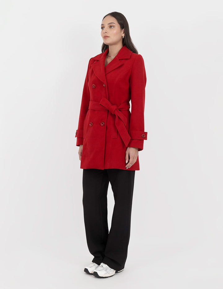 Abrigo largo con cinta para ajustar (disponible en rojo y azul)