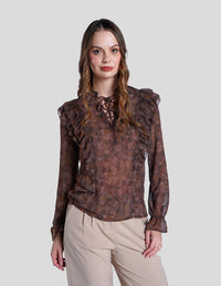 Blusa café estamapada de manga larga