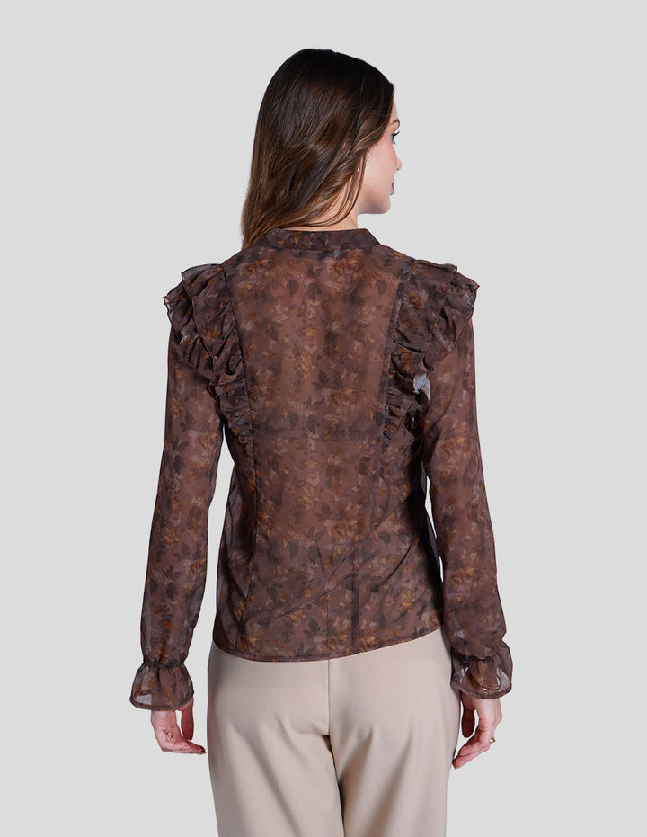 Blusa café estamapada de manga larga