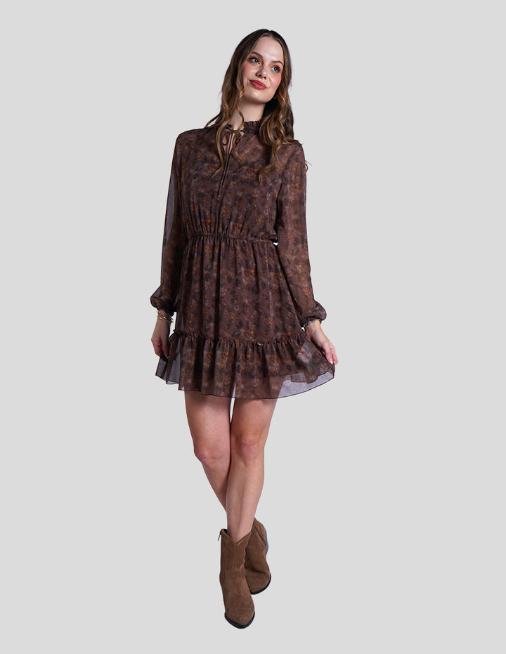 Vestido corto  café estampado