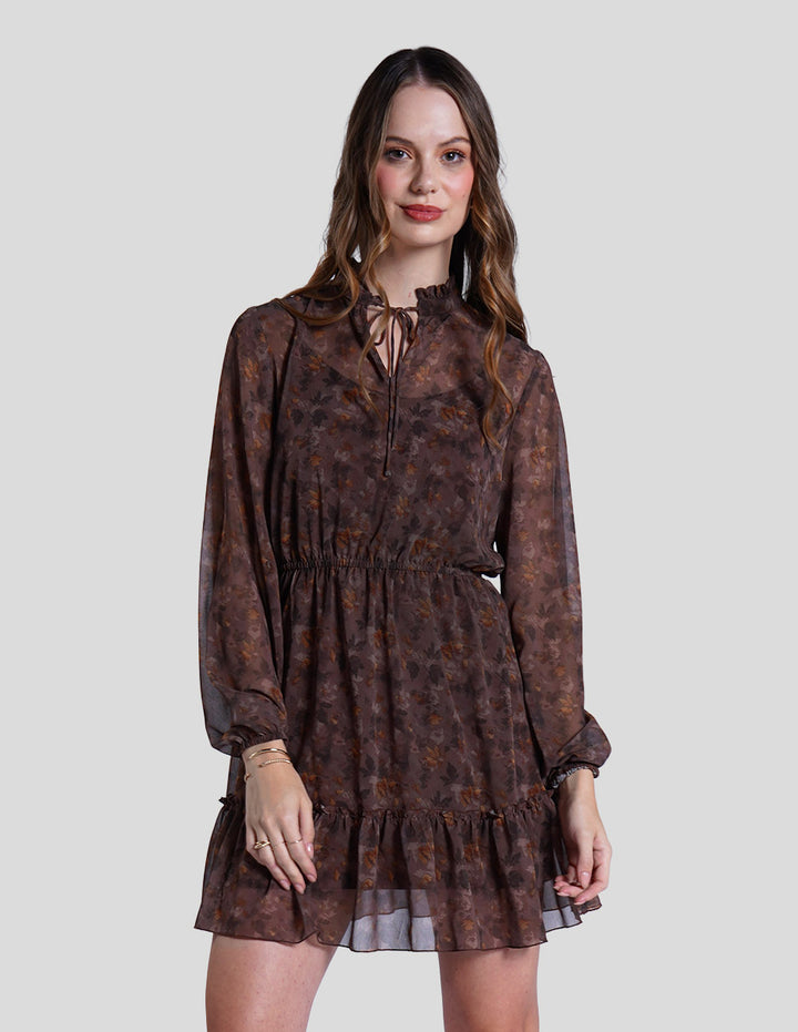 Vestido corto  café estampado