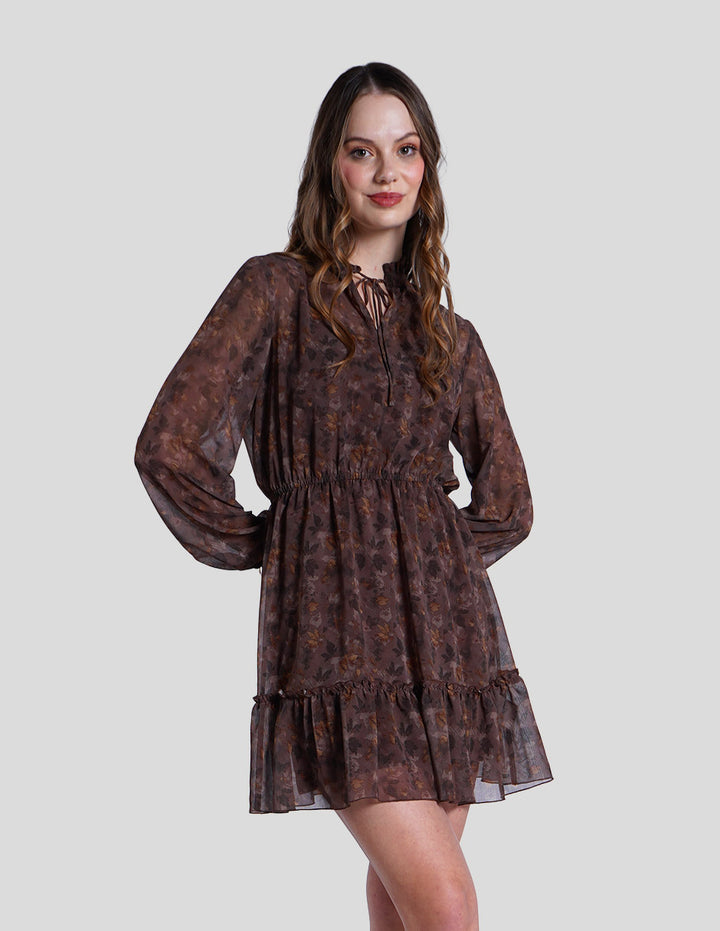 Vestido corto  café estampado