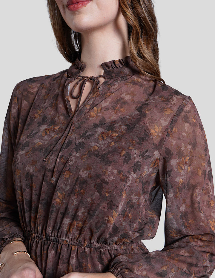 Vestido corto  café estampado