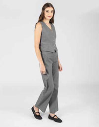 Chaleco gris de líneas y escote V (Conjunto)