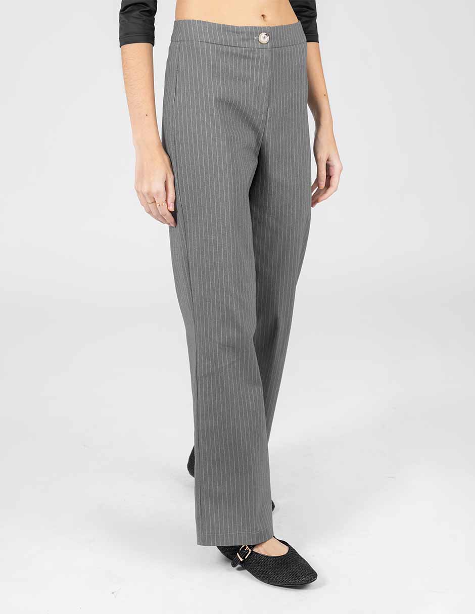 Pantalón gris recto con diseño de líneas (Conjunto)