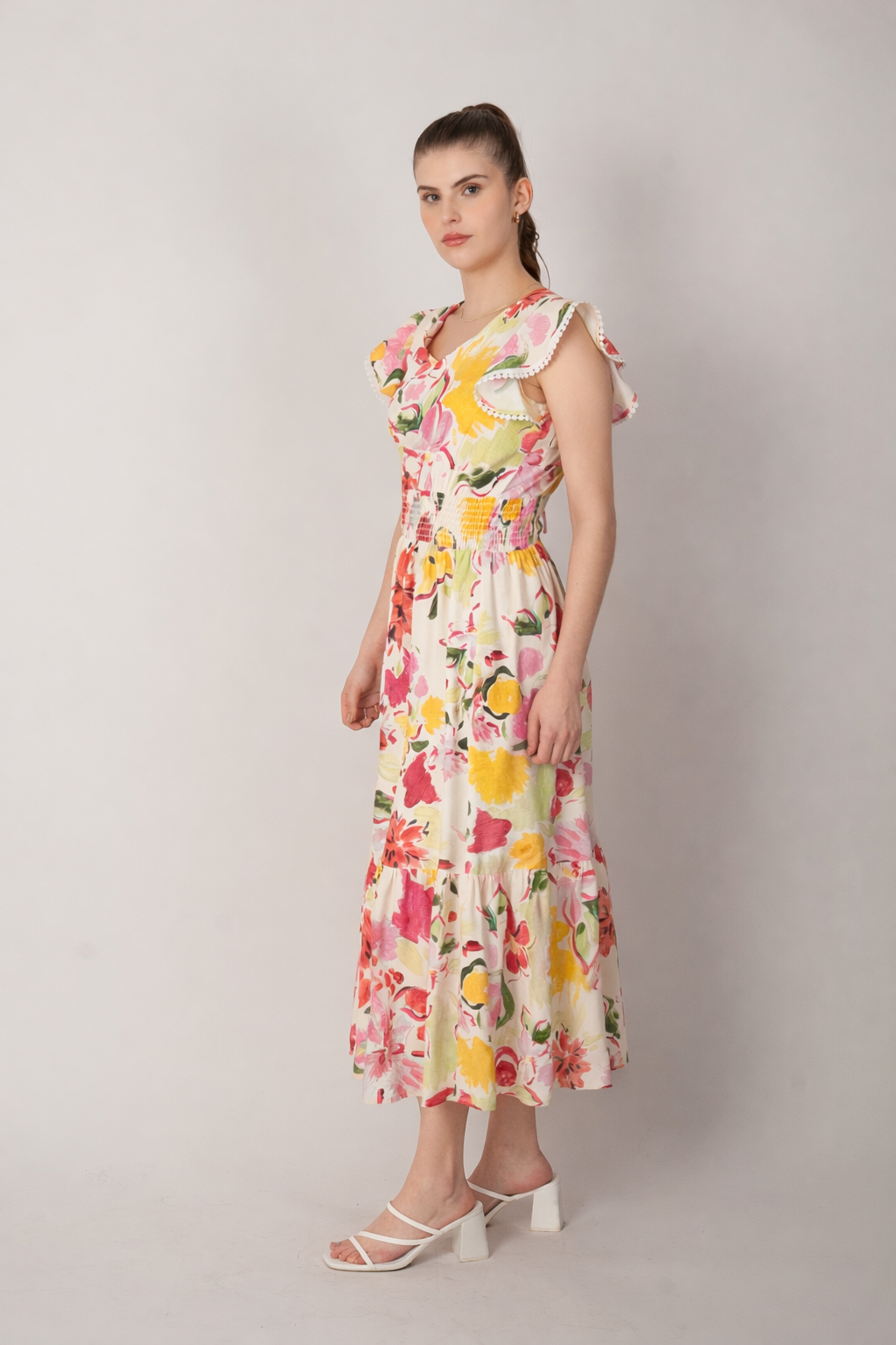 Vestido largo con estampado floreado multicolor