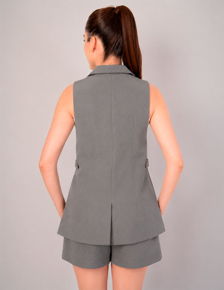 Chaleco largo de un botón (disponible en rosa y gris)